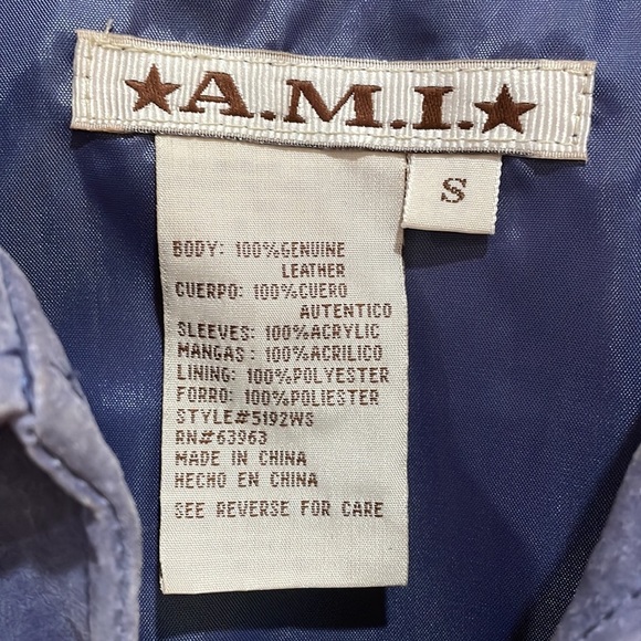 A.M.I || Genuine Leather Jacket with Knit Sleeves and Zipper Front; Size S - Picture 3 of 8